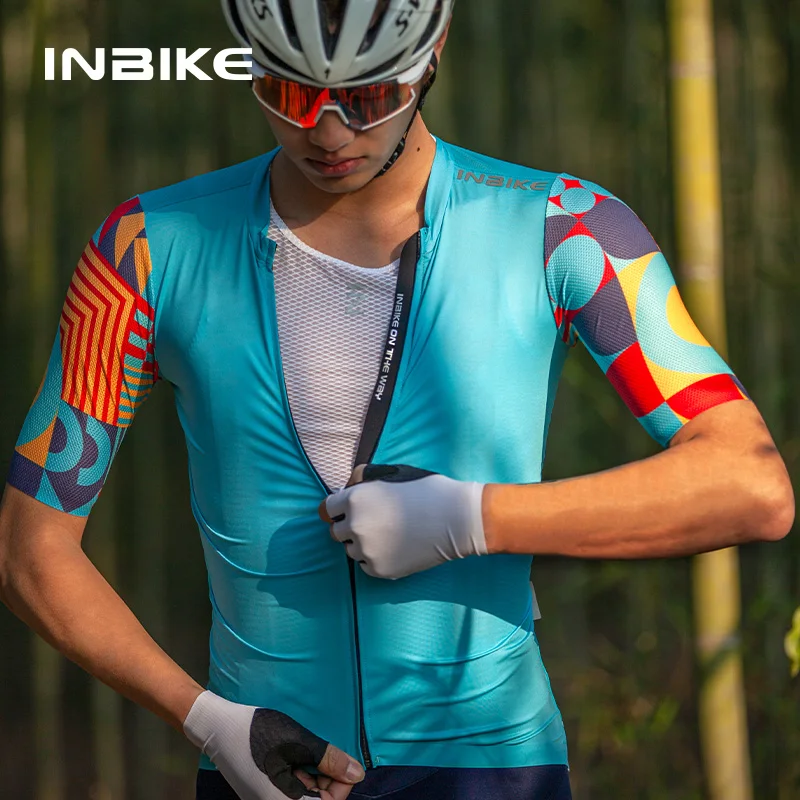 INBIKE 2024 Summer Cycling Jersey Men Short Sleeve Quick-dry Men's Bicycle Riding Shirts with 3 Pockets Full Zipper MTB Clothing 4