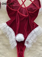 CHILLGIO Women Velour Strappy Bodysuits Fashion Erotic Suits Bodycon Backless Combination Catsuits Sexy Lace Patchwork Rompers - Image 6