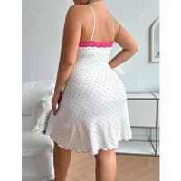 XL-5XL grande taille jarretelle chemise de nuit femmes dentelle col en v genou longueur pyjama robe Sexy complet glisse mince vêtements de nuit vêtements de détente 2