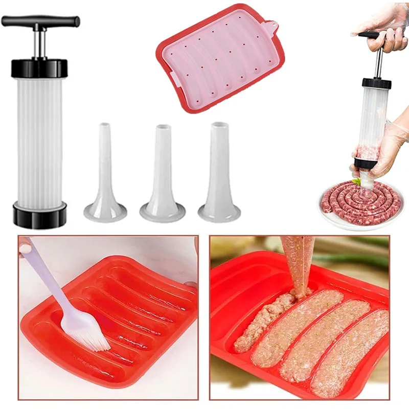 Manual Sausage Maker Silicone Sausage Mold DIY Non-Stick Stuffer Nozzles Homemade Sausages Kitchen Tools sausage maker