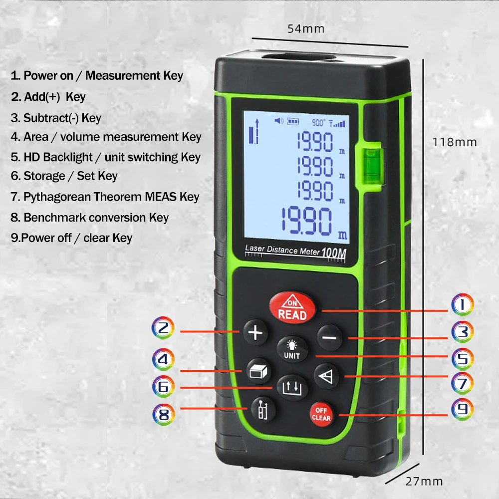 Distancemètre laser Snakol 40m Roulette de haute précision Mesure multiple Règle électronique canonique