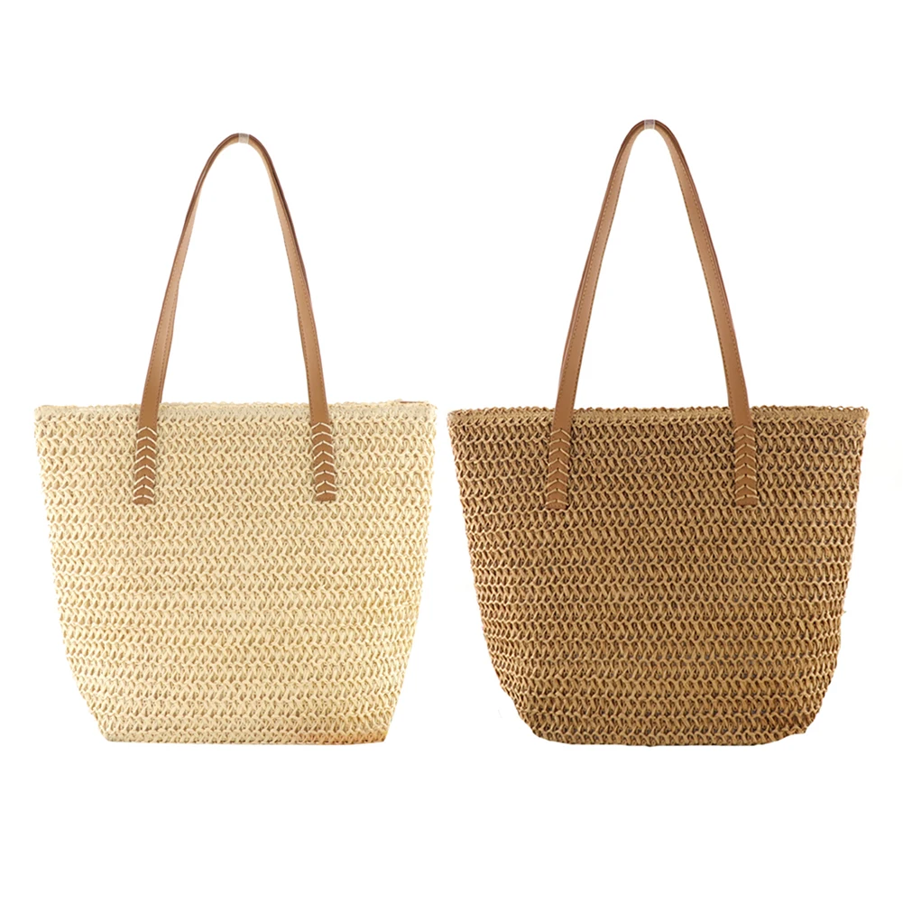 Torby damskie letnie tkane ręcznie w jednolitym kolorze, torba na plażę, duża pojemność, uchwyt u góry, markowe torebki designerskie_voghion.com