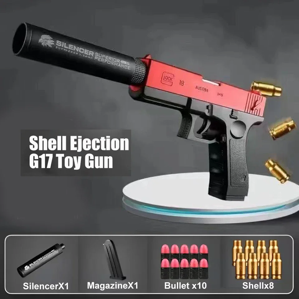 G17 Soft Bullet Toy Gun Shell Ejection Foam Darts Blaster Pistol Desert Eagle Airsoft Gun with Silencer Gift for Kid Adult 4
