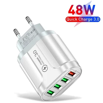 Caricatore USB 4 porte USB Quick Charge 3.0 Spina UE USA Caricatore per cellulare Adattatore da muro da viaggio Ricarica rapida portatile per telefono cellulare