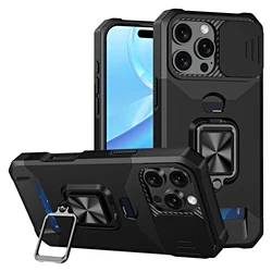 Phone Case with Slide Camera Cover, Card Holder, Ring Stand, and Wallet Slot - iPhone 14 Pro Max (Black)