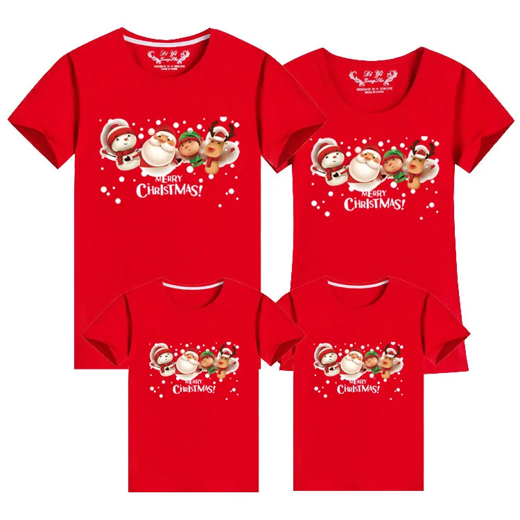 thumbnail image 1 of Camisetas suaves de algodón navideñas a la moda, camisetas familiares a juego, ropa con estampado de Papá Noel, camisetas para parejas, conjuntos familiares para papá, mamá e hija, 1 of 5