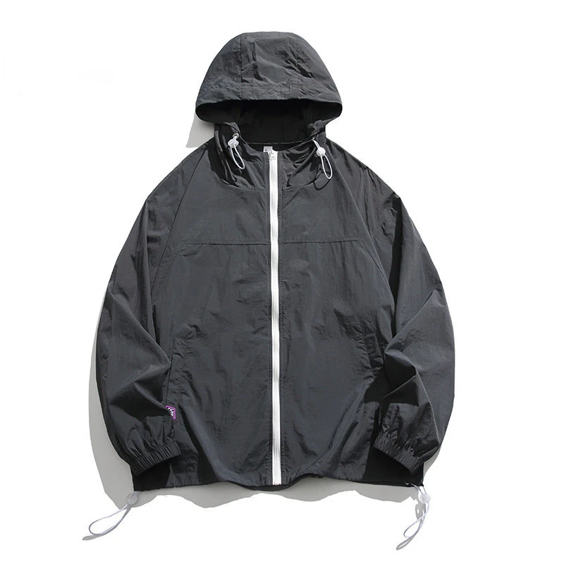 Summer Solid Light Thin Sports Jacket Men Breathable Loose Fitting Hood Sun Protection Suit Outdoor Cycling Camping Climbing Top