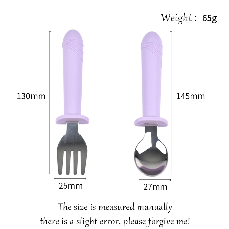 Stainless Steel Fork Spoon Baby Training Dining Accessories Tableware Food grade Silicone Long Handle Set