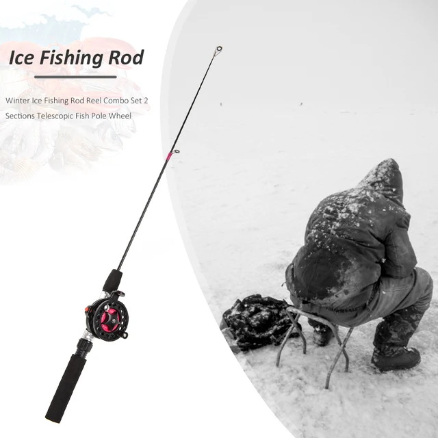 Ice Winter Fishing Rod with Reel Combo Ultralight Mini Telescopic Ice  Fishing Rod Outdoor Short Fiber Ice Fishing Pole Wheel Set