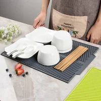 Kitchen Silicone Drain Pad Storage Dish Cup Drying Mat Drainer Tray Non-slip Pans for Tableware Anti-scald Potholder Placemat 2
