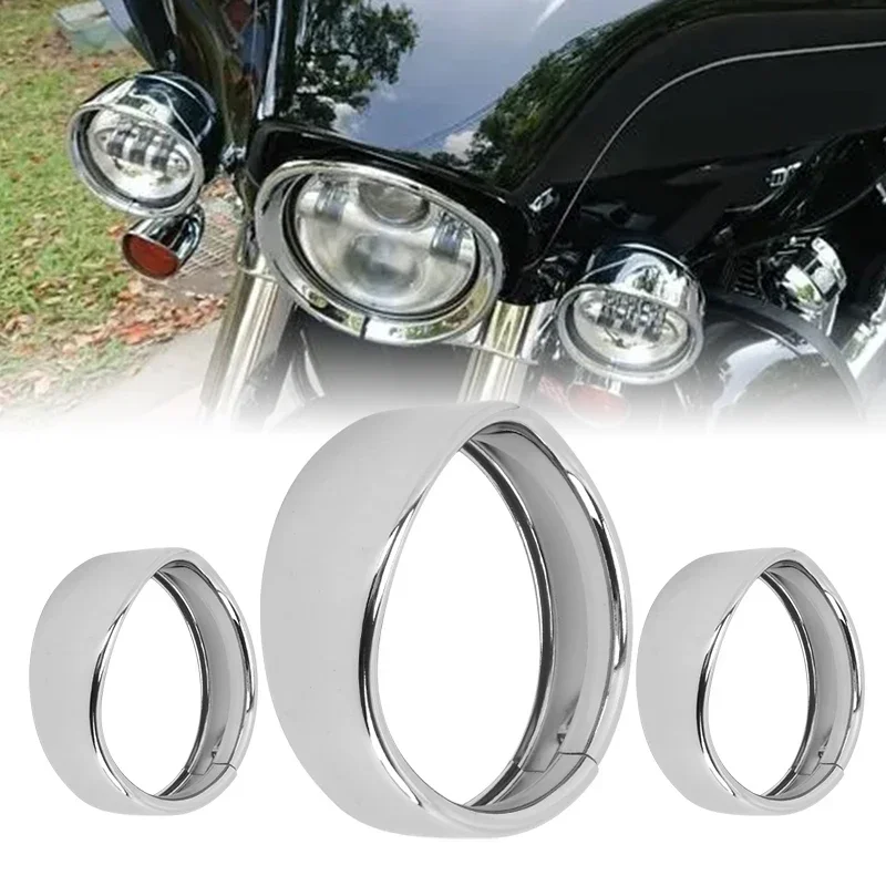 

Motorcycle Headlight Trim Visor Ring 7" Bezel 4.5" LED Head Lamp For Harley Touring Road King Electra Glide Softail FLD/FLH