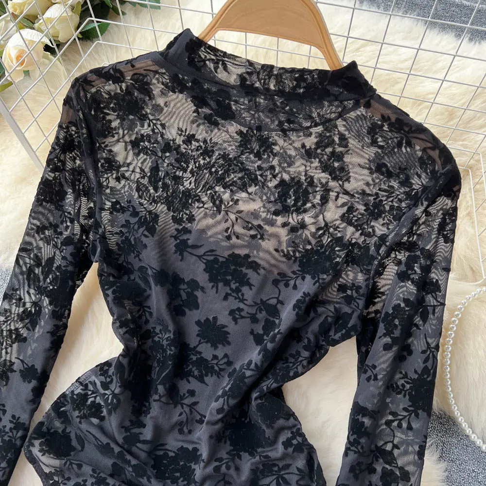 neckline detail with sheer finish