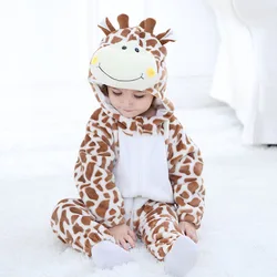 Halloween Animal Giraffe Baby Clothes Boy Girl Romper Bodysuit Pajamas Winter Flannel Infant Kigurumis Hooded Overall Ropa bebe