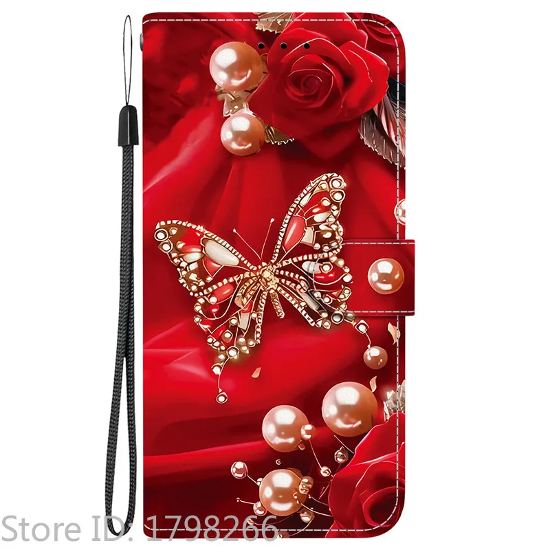 Elegant Colored Flower Wallet Phone Case - Magnetic Flip Leather Cover with Cute 3D Pattern
