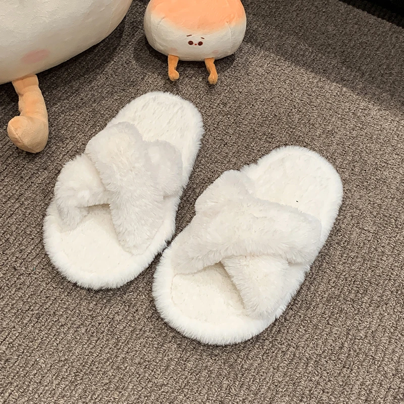 Winter New Kids Open-toe Slippers Solid Color Versatile Girls Home Cotton Shoes Fashion Warm Fluffy Children Fur Slippers Soft