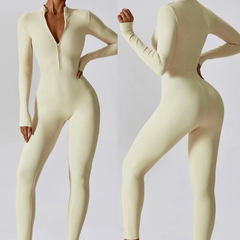 Long Sleeve Yoga Playsuit Solid Stretchy Bodycon Jumpsuits Autumn Outfits Romper Dropship
