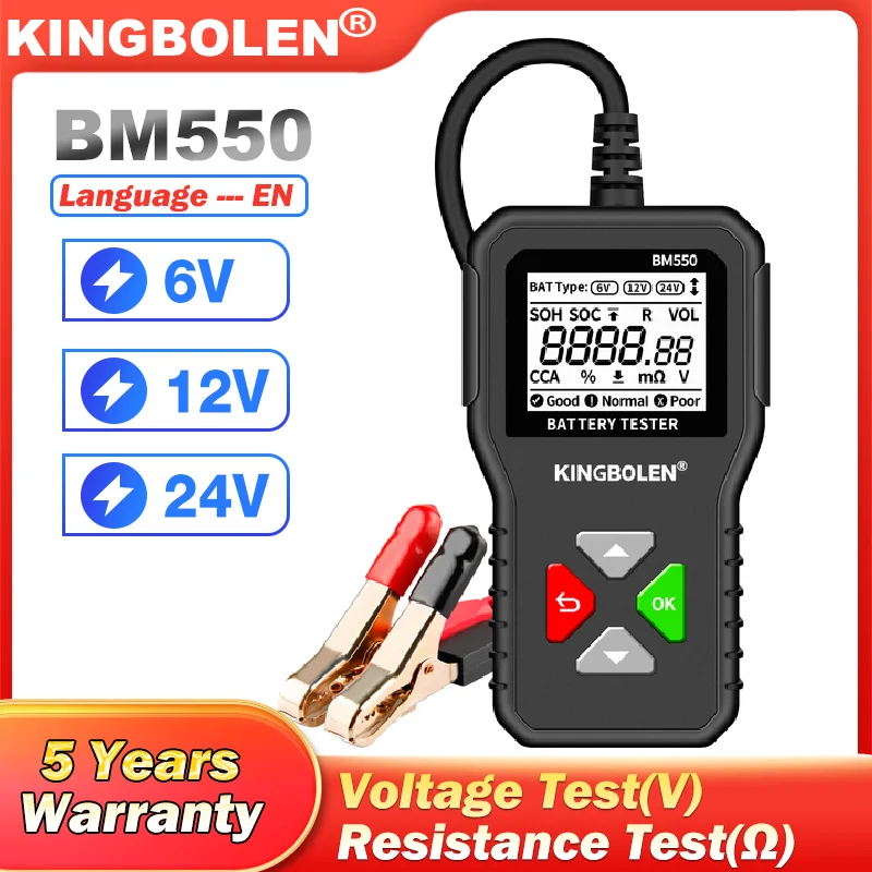BM550 Car Battery Tester OBD2 6V 12V 24V 1002000CCA 2Ah220Ah Battery