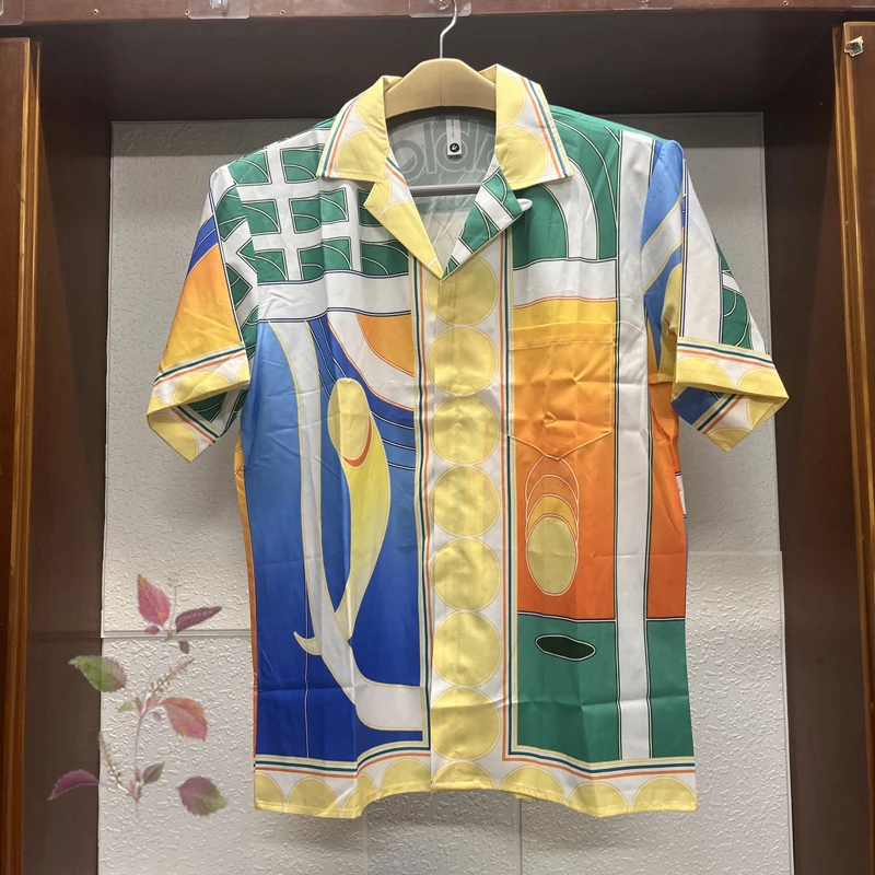 

Cartoon Patchwork Contrast Ping Pong Orange Pattern Printing Casablanca Short Sleeve High Street Comfortable Casablanca Shirt