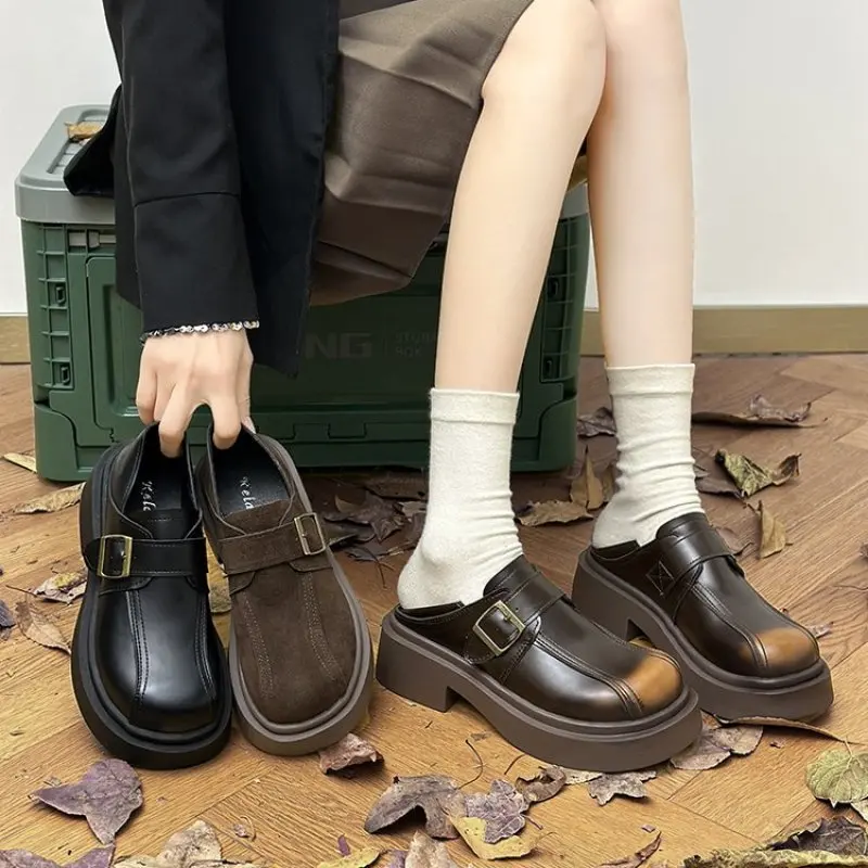 NEW Shoes Woman 2024 Casual Female Sneakers Oxfords Clogs Platform British Style Round Toe Autumn Flats Loers With Fur Shall