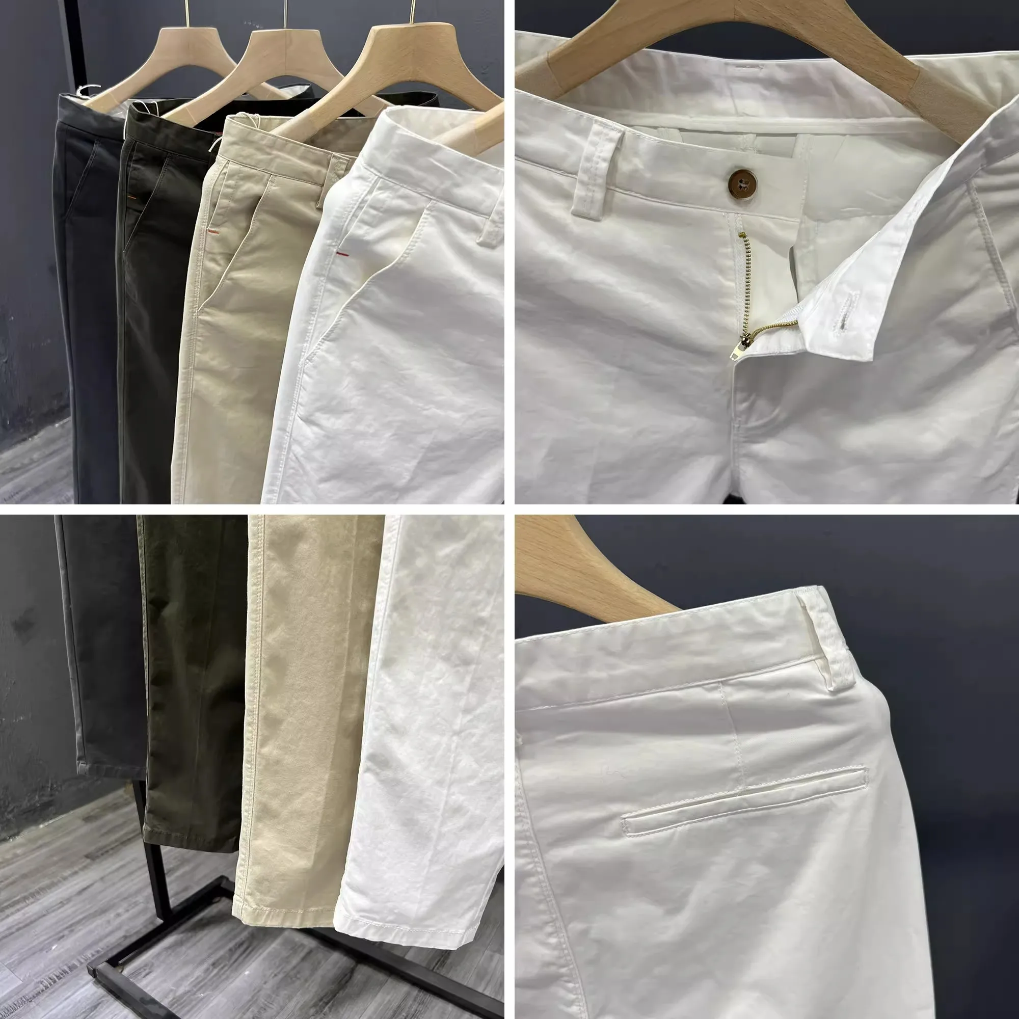 Simplewhitecasual 남성 바지 여름 유행 작은 스트레이트 레그 바지 봄 가을 남성 자른 비즈니스 코튼 롱