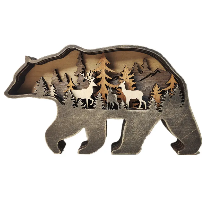 Wolf Totem Wooden Hollow Christmas Decoration - LED Lit Home & Desktop Carving Craft