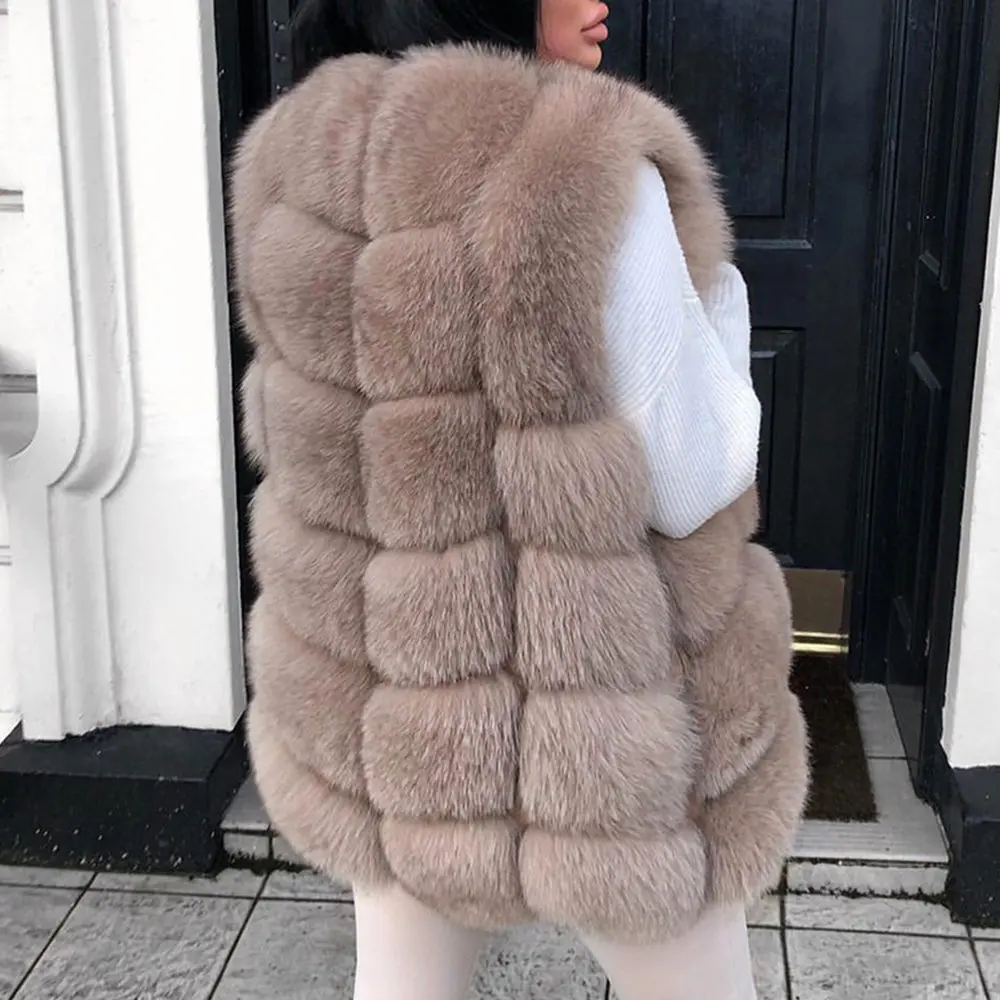 QUEENTINA Winter New Women's Natural Fox Fur Coat Brown Vest Square Pattern Handcrafted Products Sleeveless Real Fox Fur Vest