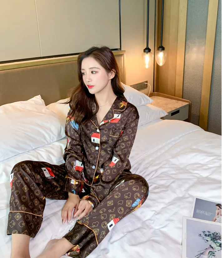 Luxury Pattern Sleep Pajamas, Women's Luxury Silk Pajamas