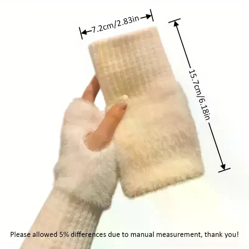 1Pair Warm And Cold-proof Half-finger Gloves For Women In Autumn And Winter, Versatile And Plush, Cute Office Half-finger Gloves - 5