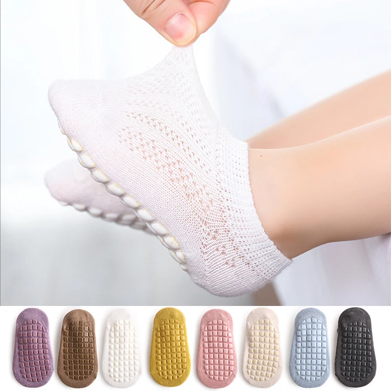 Summer Thin Baby Sock for Boys Girls White Mesh Ankle Short Sock for Toddler Thin Soft Breathable Indoor Non-slip Floor Sock