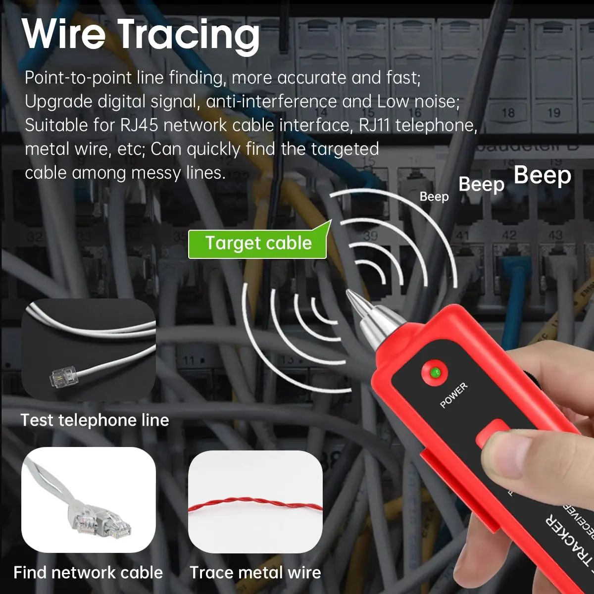 Network Cable Tester, RJ45 RJ11 Multi-Function Wire Tracer and Circuit Tester wi