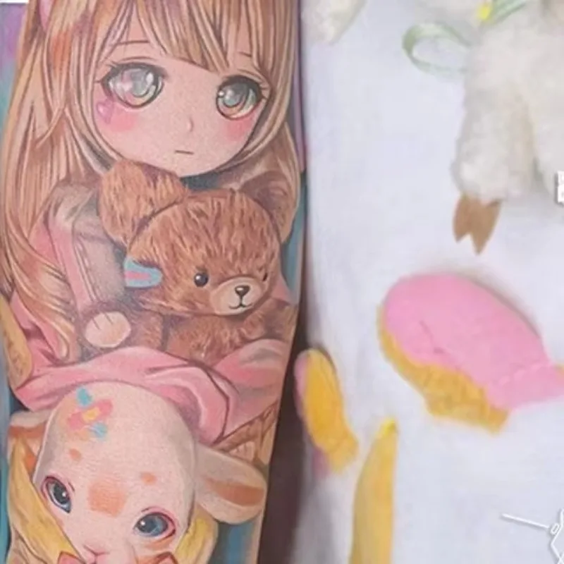 Japanische Anime-Mädchen, temporäre Tattoos für Frauen, Arm, niedlicher Cartoon-Bär, Haustier-Tattoo-Aufkleber, Kunst, dauerhaftes Fake-Tattoo, wasserdicht – Detail 5