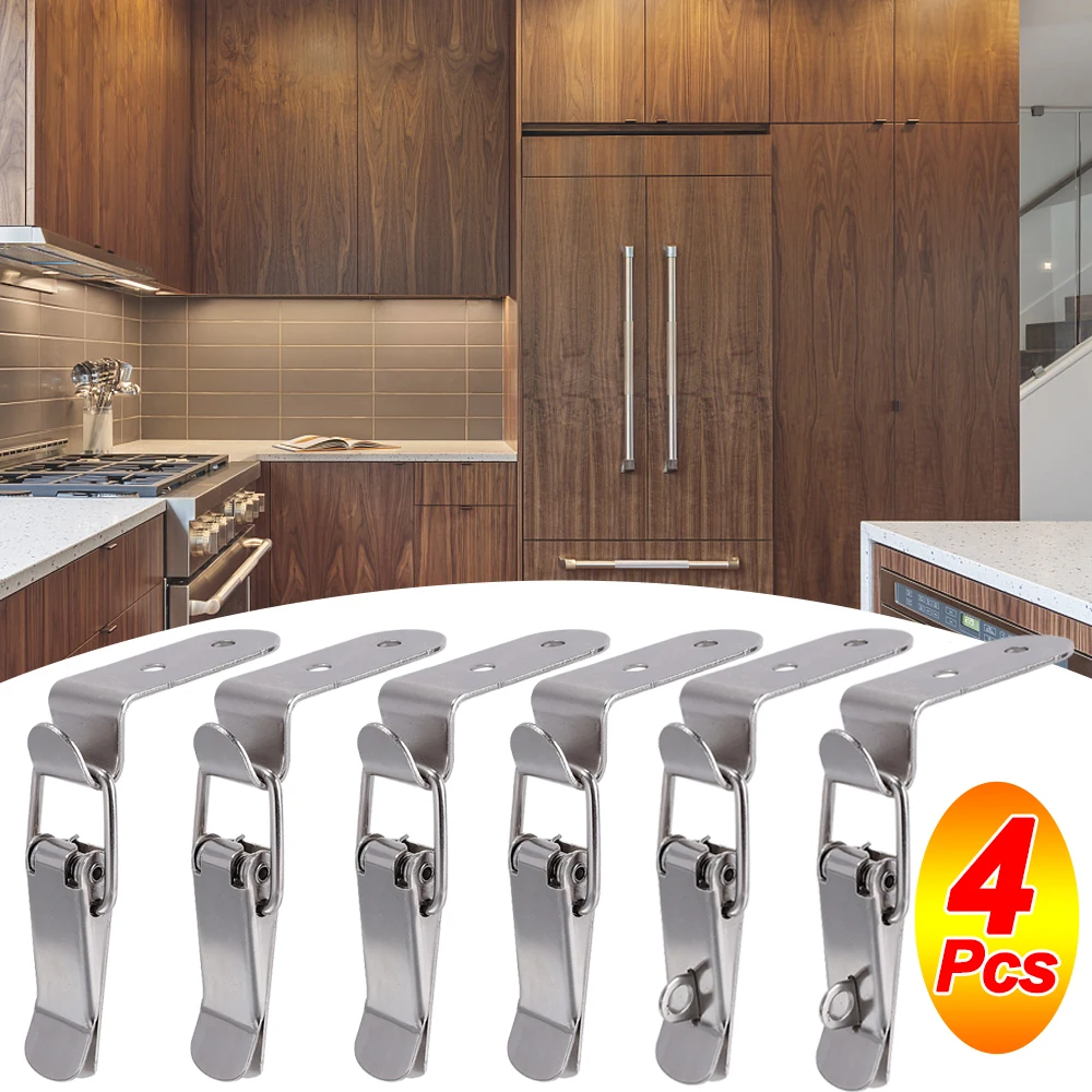 

2/4PCS 90 Degrees Duck-mouth Buckle Hook Stainless Steel Buckle Padlock Wooden Box Cabinet Door Lock Buckle Luggage Latch Clip