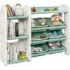 Kids Bookshelf with Toy Organizers and Storage, Multi-Purpose 4-Tier Shelf & 6 Removable Plastic Bins to Organize Books Toys 1