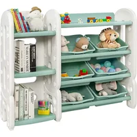 Kids Bookshelf with Toy Organizers and Storage, Multi-Purpose 4-Tier Shelf & 6 Removable Plastic Bins to Organize Books Toys 1