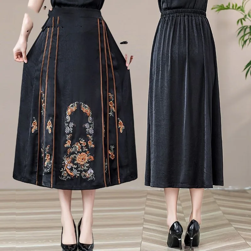 Spring Autumn Chinese Style Women's Embroidered Flower Printing Shirring Patchwork Elastic High Waisted Casual Elegant Skirt hotend 500℃ high temperature 3d printing head wear resistant replacement dropship