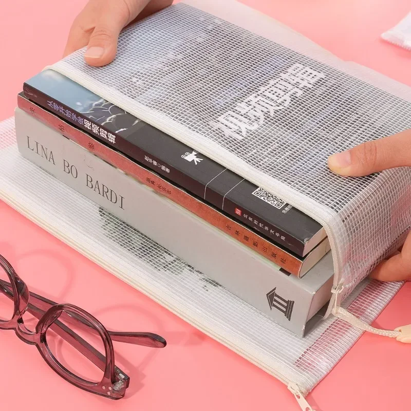 A4 Mesh Zipper File Pocket Folder Waterproof Moisture-proof Zipper Pouch Toy Storage Bag Storage Tools Cosmetic Organization Bag