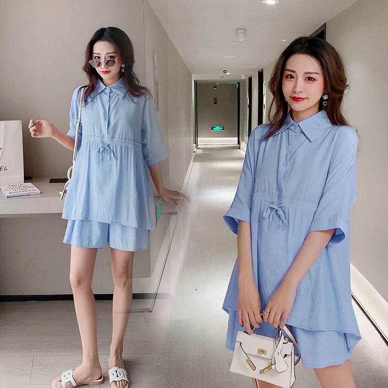 T68037# Pregnant Women Suit Korean Fashion Loose Womens Tops Stylish Suits Women Casual Maternity 2 Pcs Clothing Set
