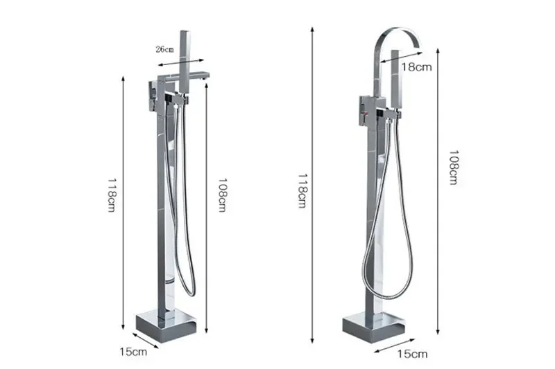 Description Picture 2 of itemBlack Bathtub Faucet Chrome Floor Stand Mixer 360 Degree Rotation Spout with Handshower Head Bath Shower