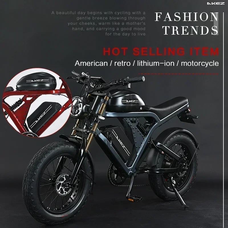 Ebike AKEZ Dual Battery Mountain Electric Bike, Urban Off-Road E-Bike, Snow fatbike, 1500W, 48V, 41Ah, 20 "Tire, 55 km/h