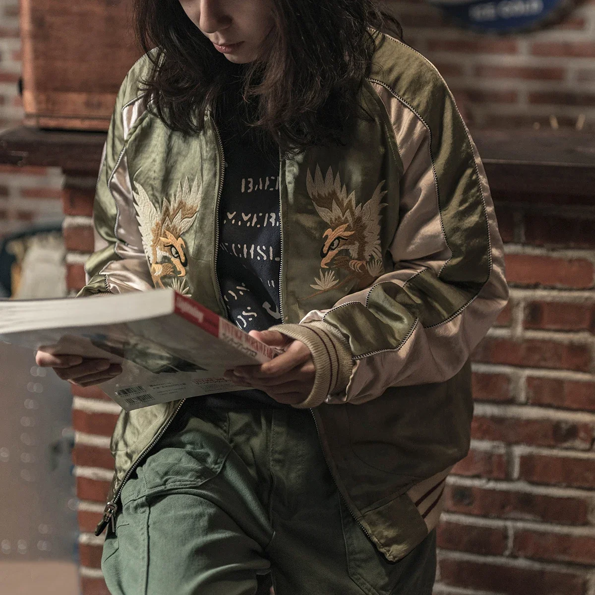 Non Stock Suka Reversible Souvenir Jacket Embroidered Sukajan Baseball Outerwear 4