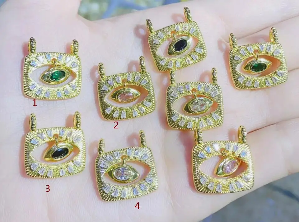 

1pcs Jewelry Supplies Gold Plated Green CZ Evil Eye Charms for Necklace Making DIY df43s