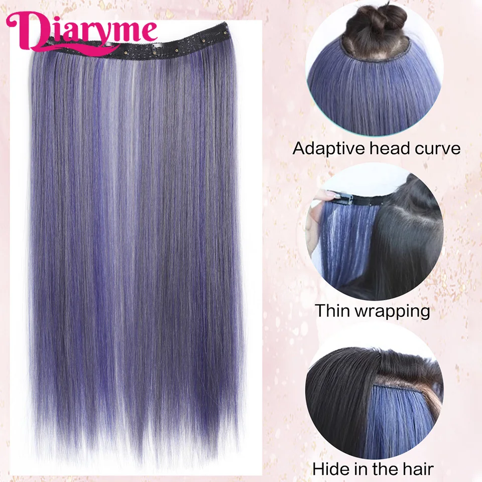 4clips Long Straight Synthetic Clip in Hair Extensions Highlight Colored Hair Piece Clip-on hair Wig Hairpieces hanging ear dye hair extensions