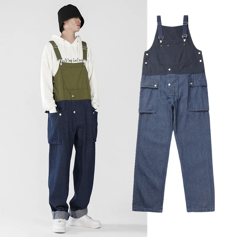 

Four Seasons Style Fashion Men's Amekaji Workwear Jumpsuit Trend Suspenders Denim Fabric Long Workwear Loose Casual Back Pants