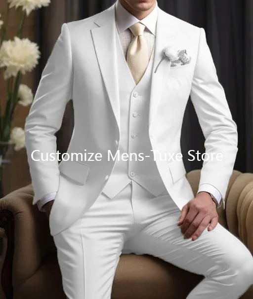 Abiti da uomo eleganti da sposa Blazer Slim Fit 3 pezzi Giacca Pantaloni Gilet Costume di lusso Homme Festa formale Abbigliamento maschile - immagine 4