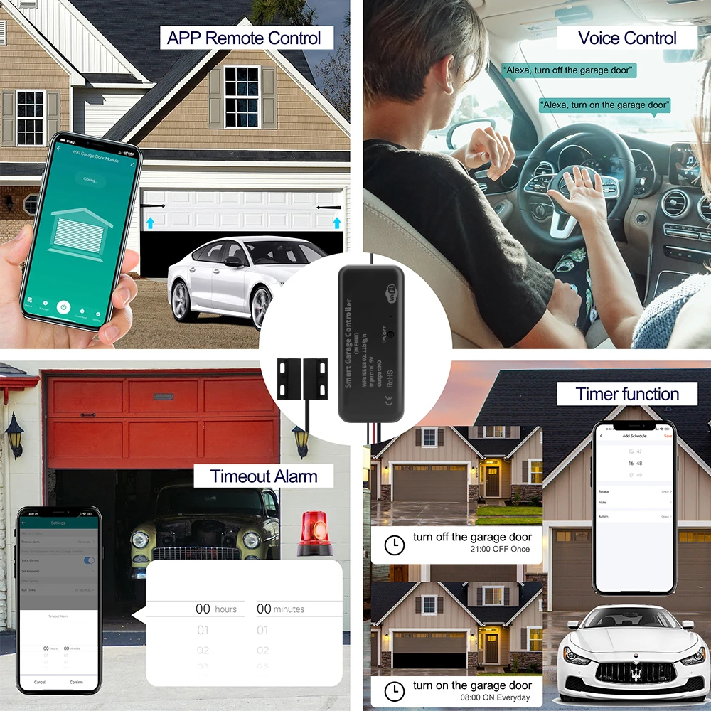 Smart Gate Opener ONENUO Tuya WiFi Switch Smart Garage Door Opener Controller Work with Alexa Echo Google Home Smart Life (Support DC5V 1A Adapter)