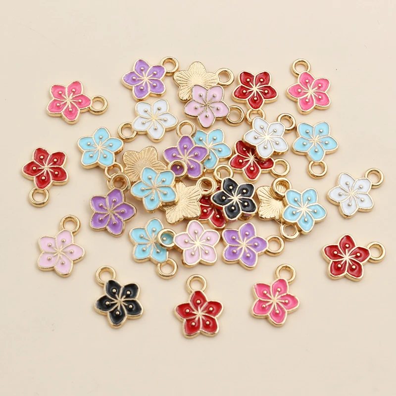 Vibrant Multi-Color Alloy Flower Charms for Jewelry Making - Set of 50