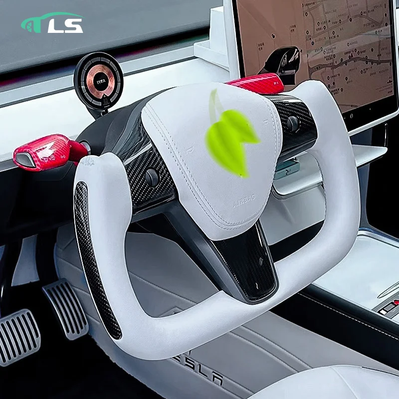 

TLS Type D and Yoke Steering Wheel Matte Carbon Fiber Brand Heated Car Flat Bottom Leather for Tesla Model 3 Y X S Sports
