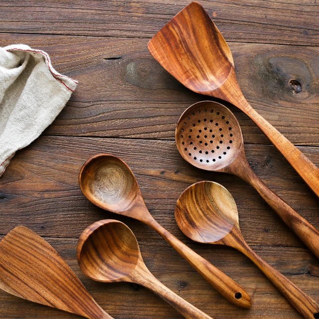 Wooden Spoons for Cooking, 8bPcs Teak Wood Cooking Utensil Set