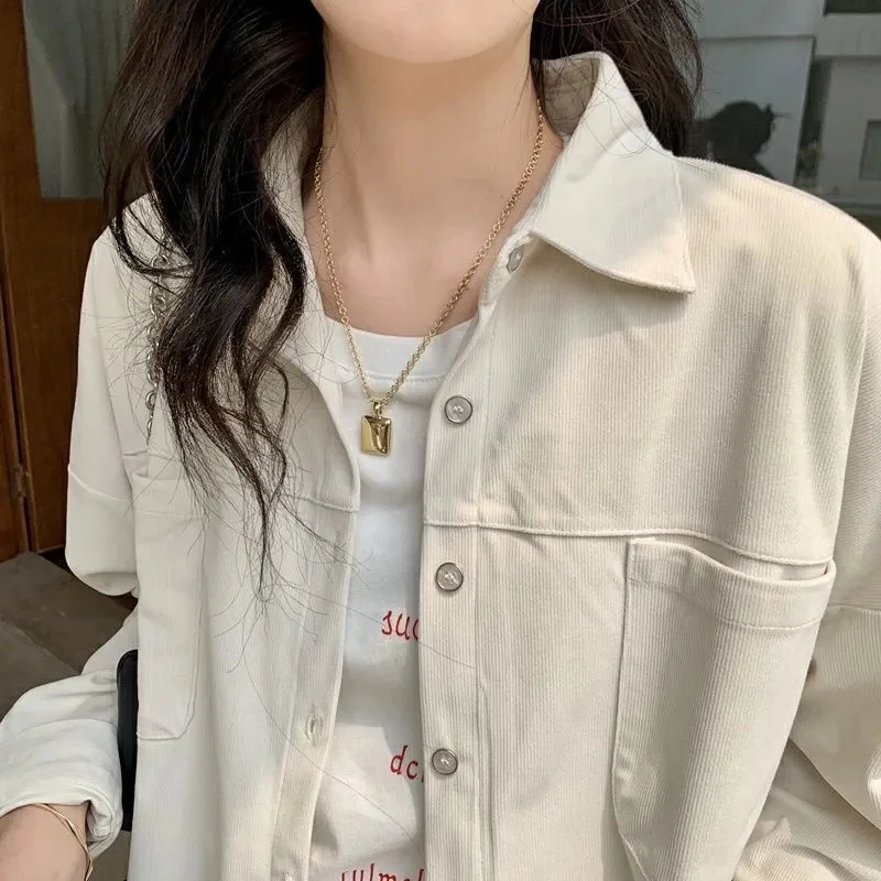 Shirt Women's Corduroy Shirt Coat Spring and Autumn Korean Version Gentle Academy Style Small Outerwear Versatile Top Commuting