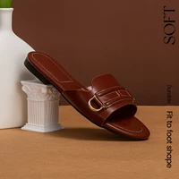 Solid PU Material Vacation Beach Occasion Women's Flat Bottom Slippers Fashionable Classic Women's New Slippers - Image 3